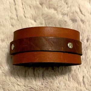 Men’s Wide Genuine Leather Cuff Bracelet, Dark Brown.